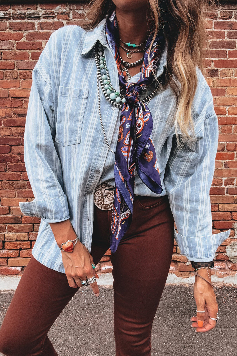 Striped Boyfriend Denim Button Up