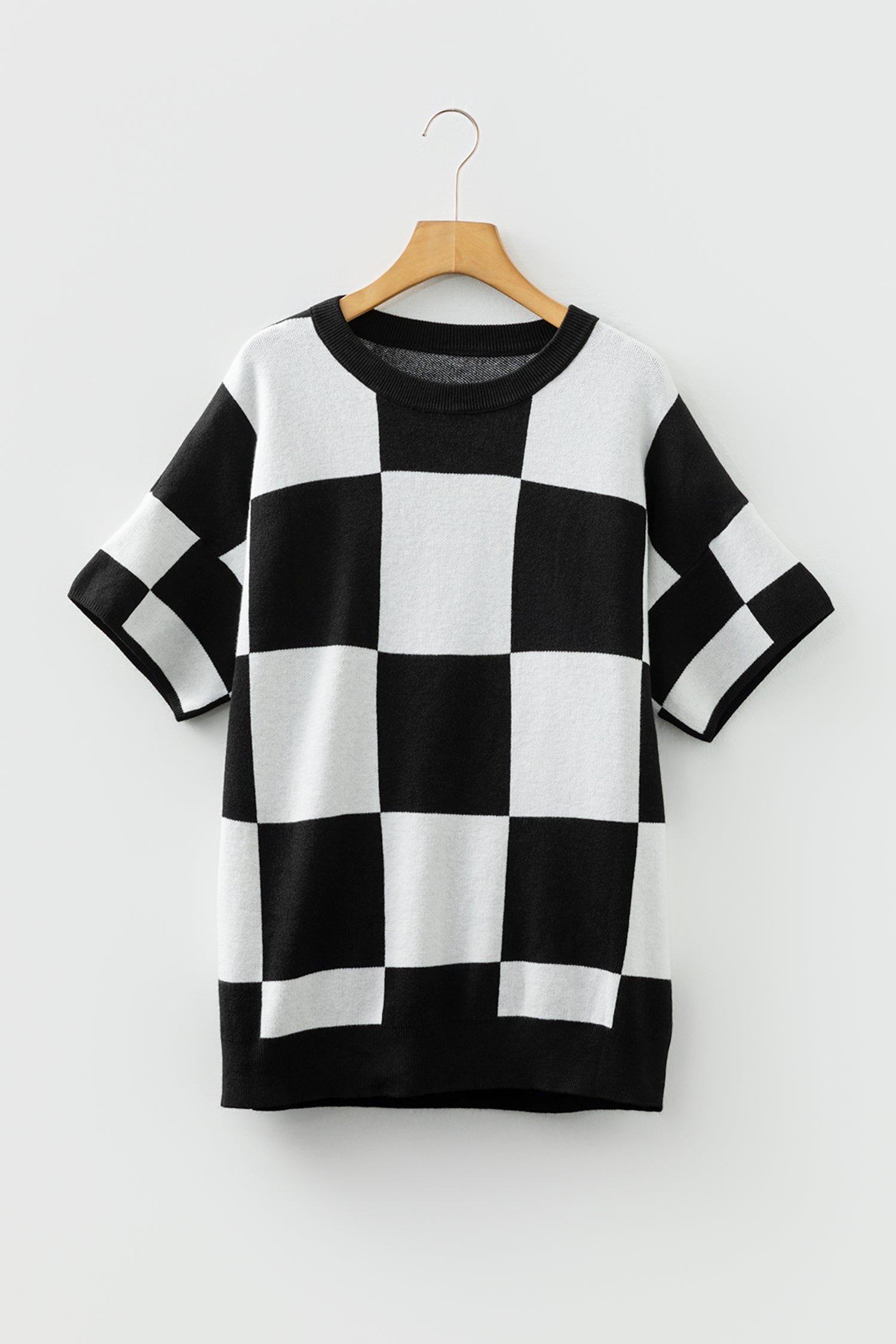 Checkered Drop Shoulder Sweater