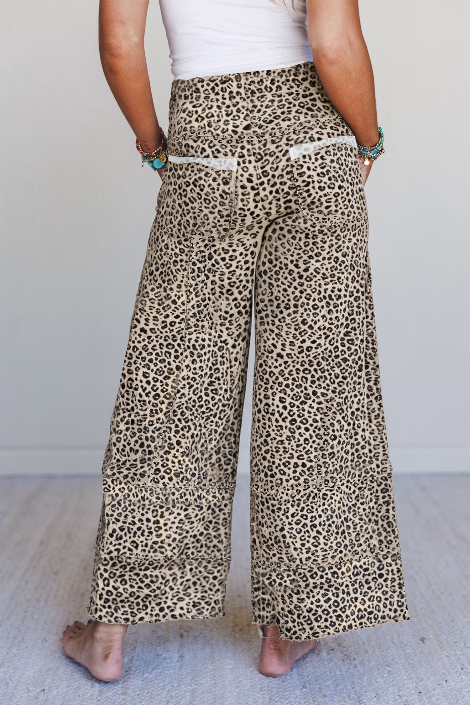 Leopard Wide Leg Terry Knit Pants