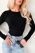 Black Ribbed Long Sleeve Bodysuit