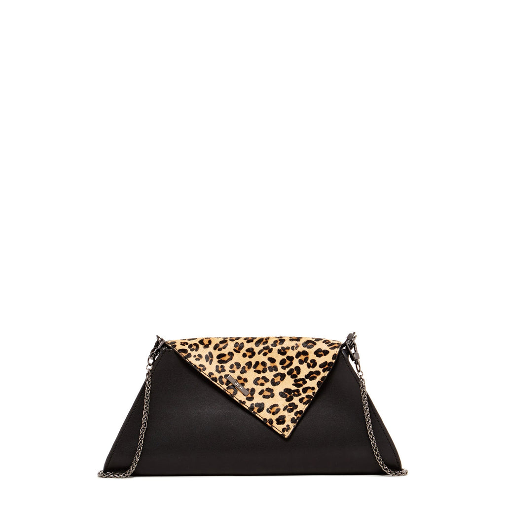 Black Leather and Leopard Clutch Bag