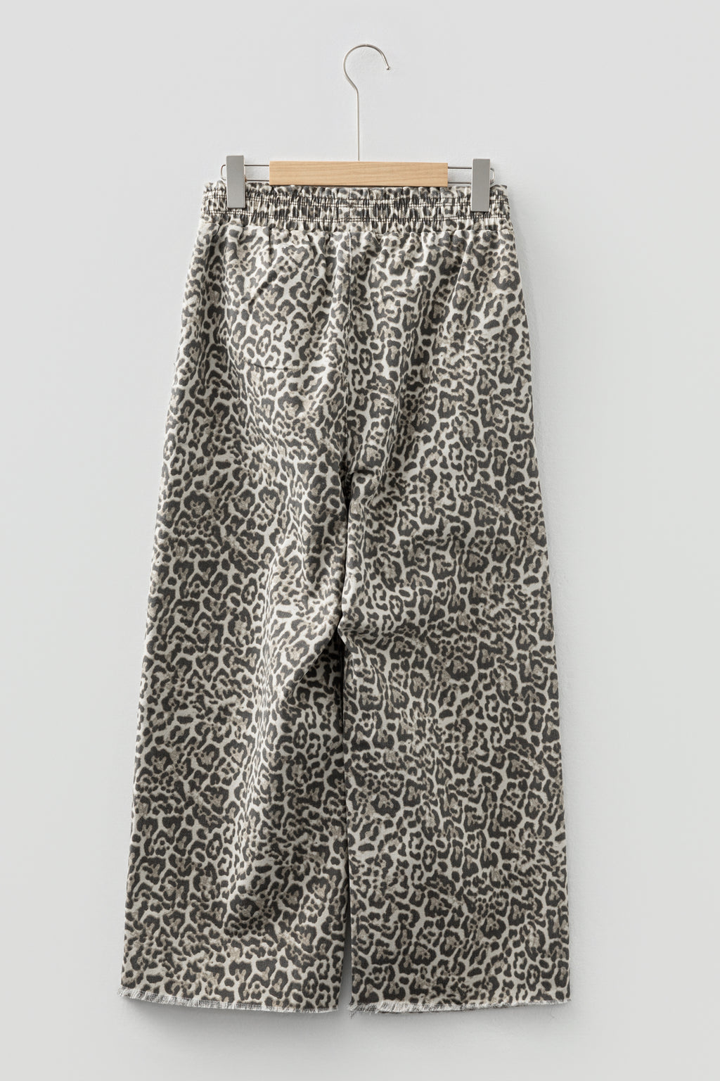 Brown Leopard Print Raw Hem Elastic Waist Loose Pull On Jeans
