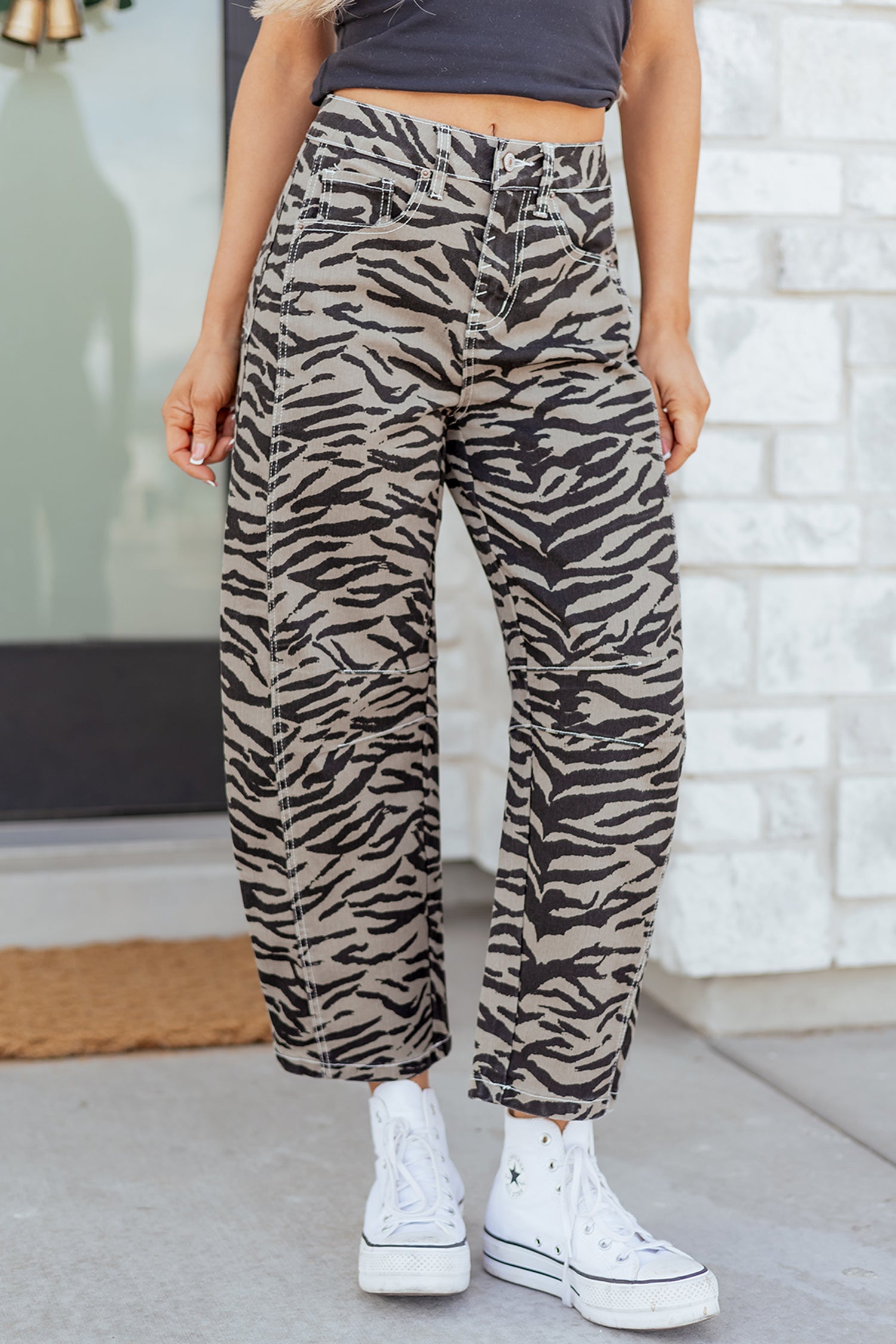 Zebra Stripe Barrel Jeans
