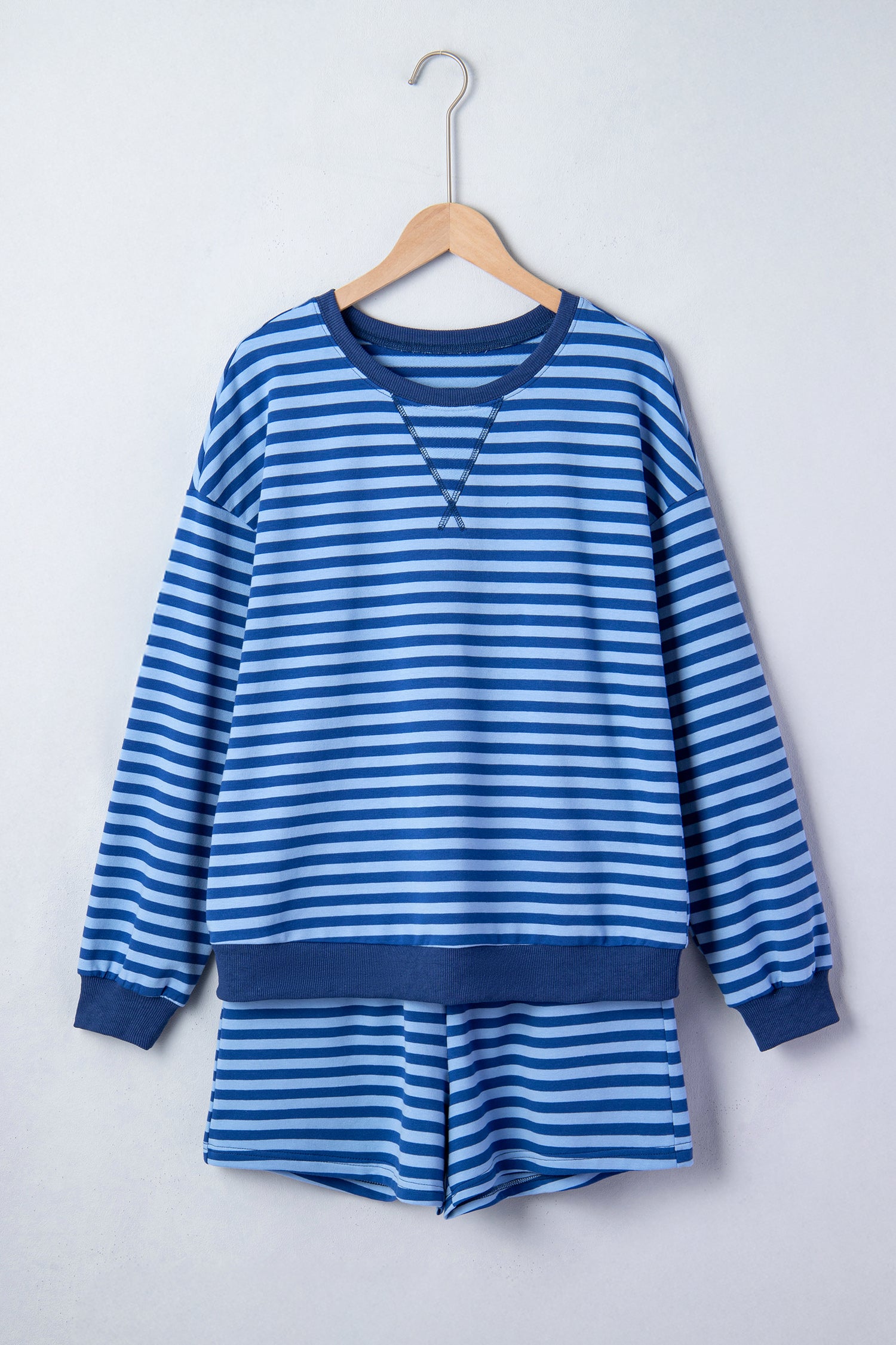 Blue Stripe Pullover Casual Two-Piece Set