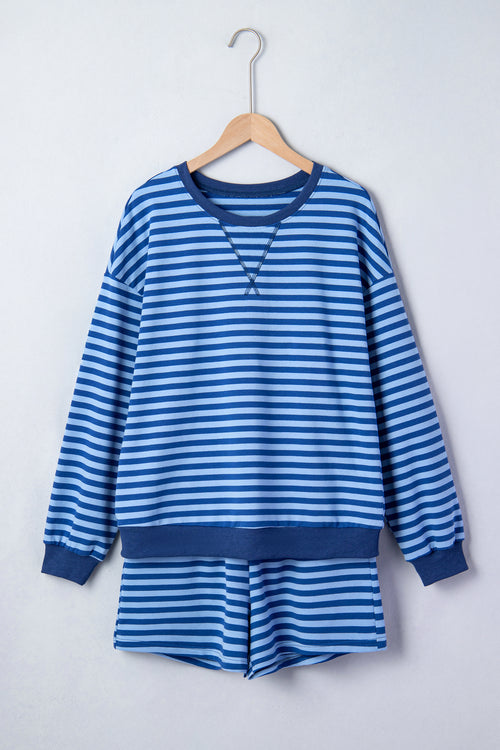 Blue Stripe Pullover Casual Two-Piece Set