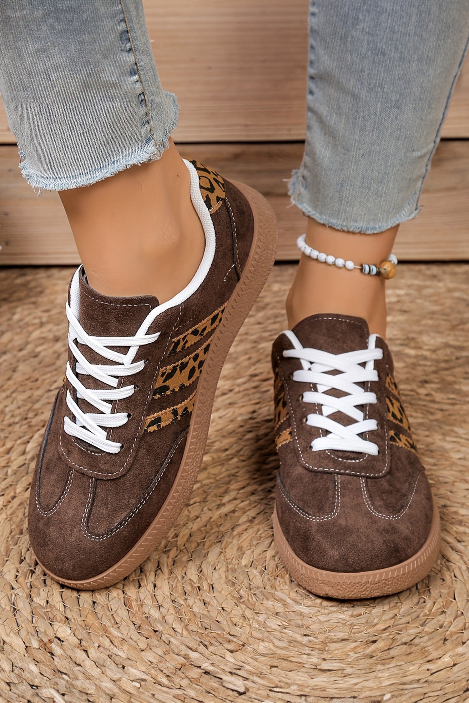 Leopard Patchwork Faux Suede Sneakers