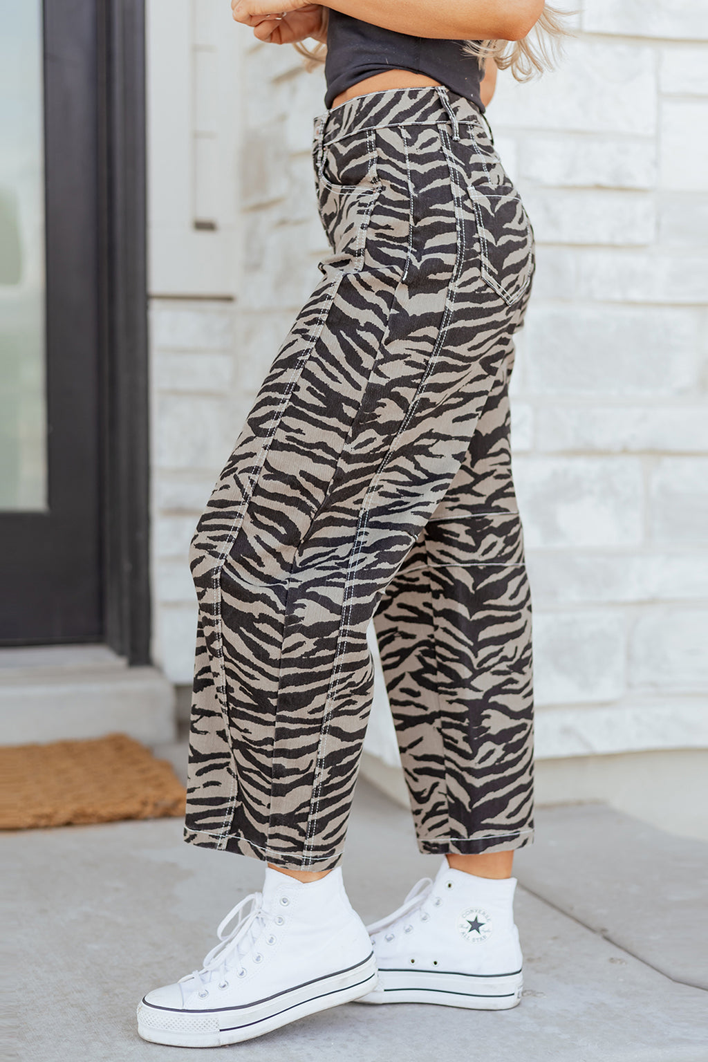 Zebra Stripe Barrel Jeans