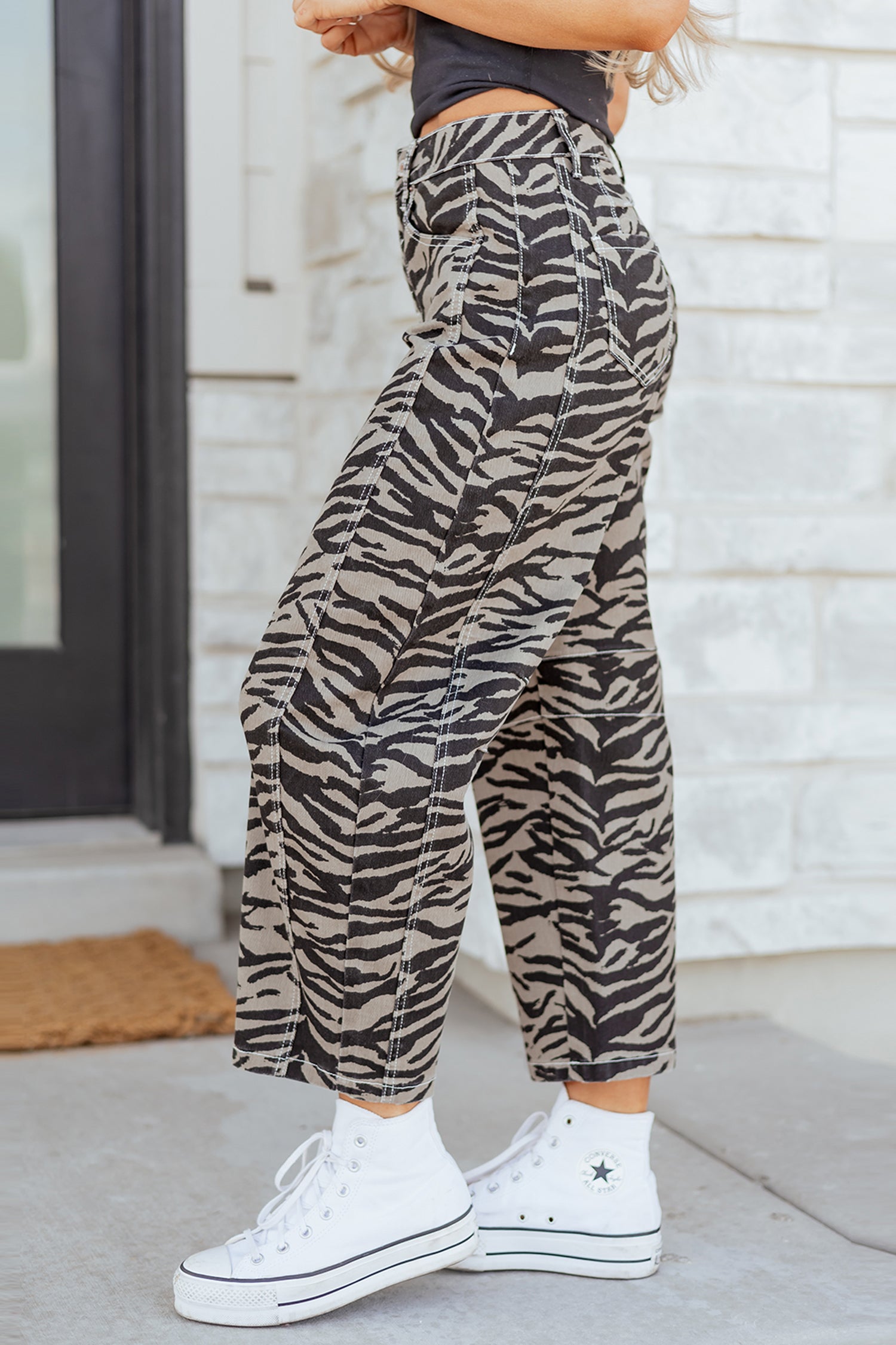 Zebra Stripe Barrel Jeans