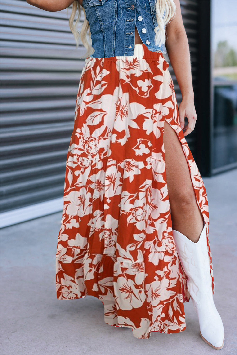 High Split Floral Maxi Skirt