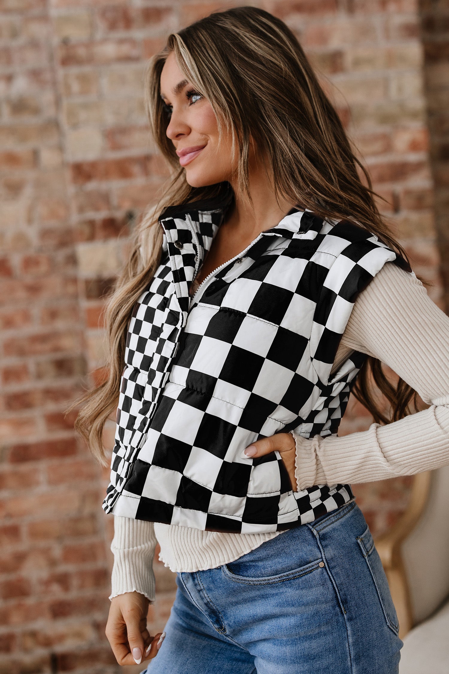 Double Checked Cropped Puffer Vest
