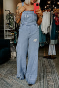 Retro Distressed Adjustable Denim Jumpsuit
