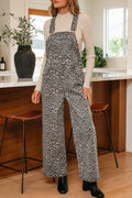 Leopard Print Straight Leg Loose Denim Jumpsuit