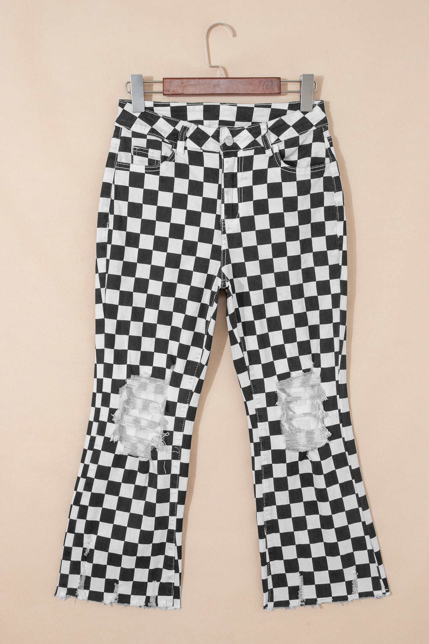 Checkered Distressed Cropped Jeans
