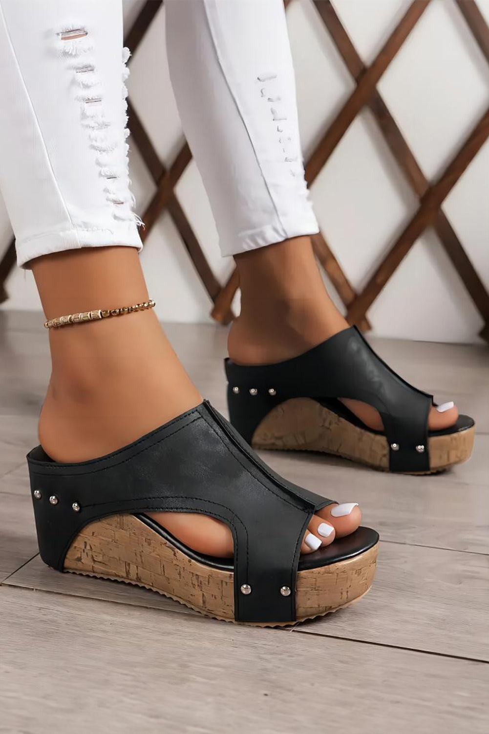 Studded Faux Leather Wedges