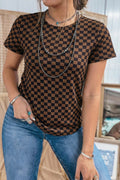 Checkered Round Neck T Shirt
