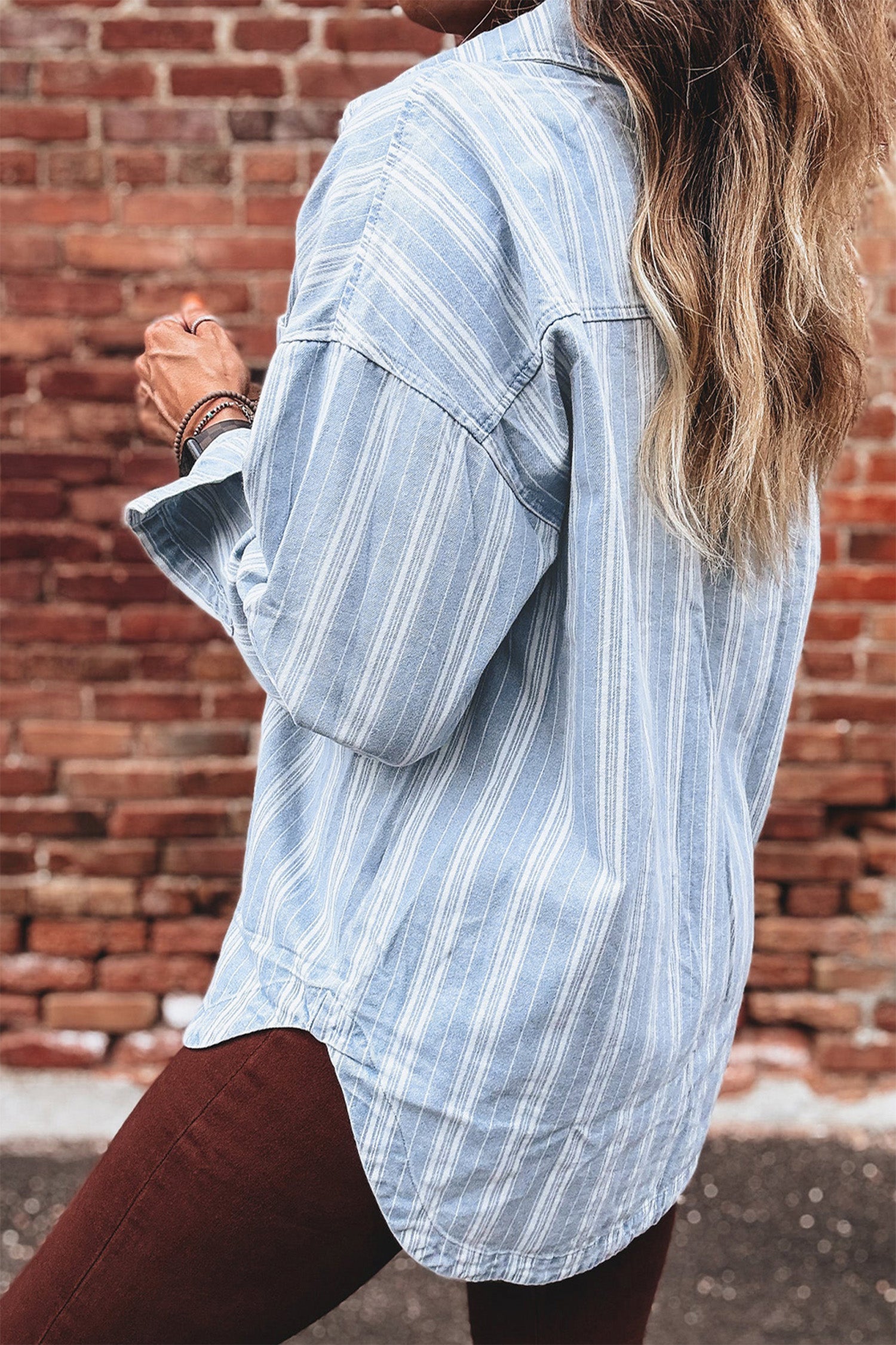 Striped Boyfriend Denim Button Up