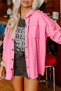 Pearl Beaded Raw Hem Denim Jacket