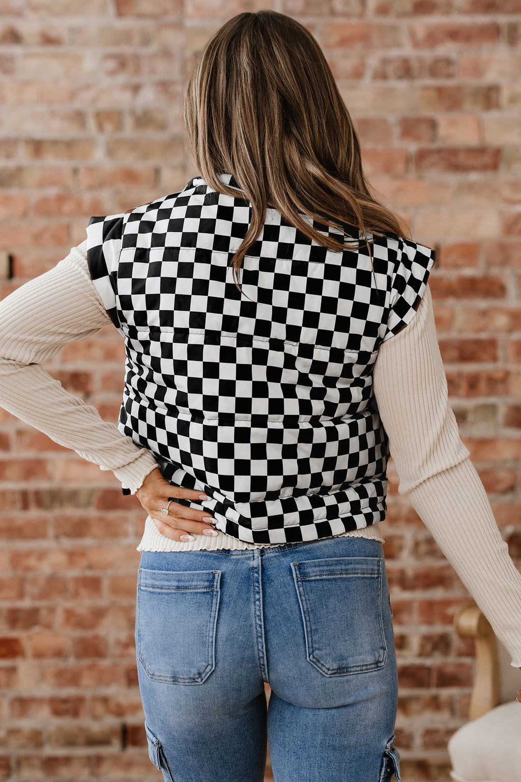 Double Checked Cropped Puffer Vest