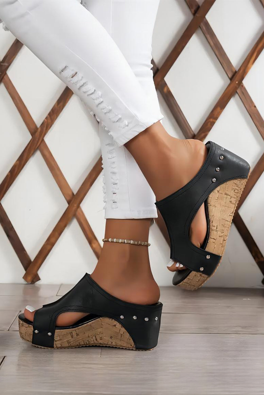 Studded Faux Leather Wedges