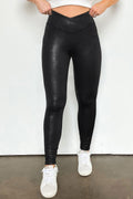 Crossed Waist Faux Leather Leggings