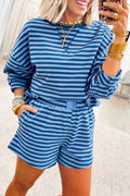 Blue Stripe Pullover Casual Two-Piece Set