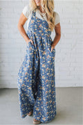 Vintage Rose Printed Loose Denim Jumpsuit